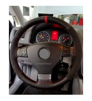 VW Golf 6 Uyumlu Dikmeli Deri Direksiyon Kılıfı Alkantra Karbon Kırmızı Yüzüklü