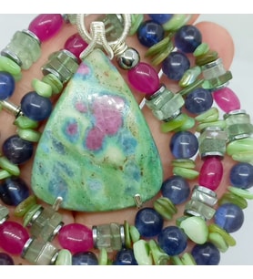2574 Ruby Fuchsite İyolit Florit ceyt Yakut hematit el yapımı kolye