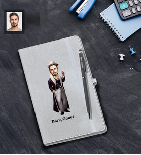 Kişiye Özel Kabadayı Karikatürlü Gri Defter Kalem Hediye Seti Bay-4