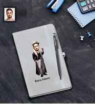 Kişiye Özel Kabadayı Karikatürlü Gri Defter Kalem Hediye Seti Bay-4