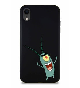 Apple iPhone XR Soft Premier Kapak Plankton Tasarımlı Silikon Kılıf - Siyah (Şeffaf)