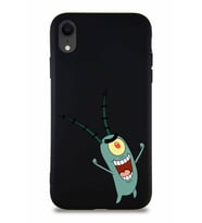 Apple iPhone XR Soft Premier Kapak Plankton Tasarımlı Silikon Kılıf - Siyah (Şeffaf)