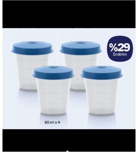 Tupperware Ölçülü Sos Ve Shot Kabı Sızdırmaz Kapaklı 4 Lü 60Ml