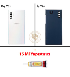Samsung Note 10 Plus Beyaz Arka Pil Kapağı Batarya Kapağı Lazer Kesim + B-7000 Yapıştırıcı
