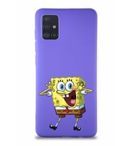 Samsung Galaxy M31S Soft Premier Kapak Sünger Bob Tasarımlı Silikon Kılıf - Mor (Şeffaf)
