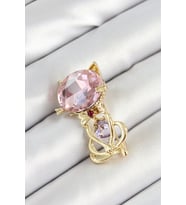 Pembe Zirkon Taşlı Kap Detaylı Kedi Figürlü Gold Renk Kadın Broş 5886 - SSSSSS6153-4152