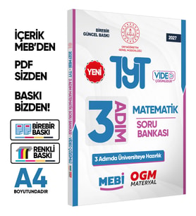 2027 TYT MEBİ-OGM 3 ADIM Matematik Soru Bankası RENKLİ A4 Boyut Video Çözüm BASKI ÜCRETİ