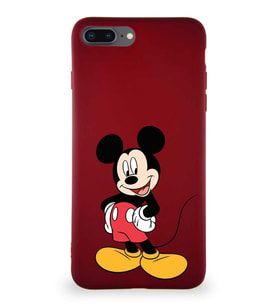 Apple iPhone 7 Plus Soft Premier Kapak Mickey Mouse-E Tasarımlı Silikon Kılıf - Mürdüm (Şeffaf)