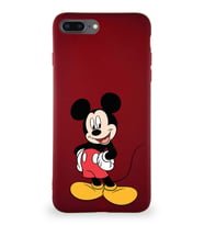 Apple iPhone 7 Plus Soft Premier Kapak Mickey Mouse-E Tasarımlı Silikon Kılıf - Mürdüm (Şeffaf)