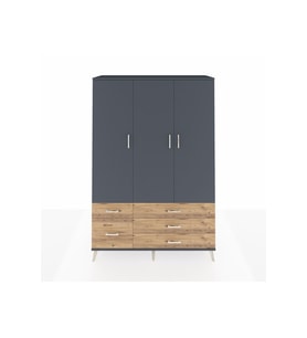 Hyperion Dolap 5 Raflı 5 Çekmeceli Tek Askılı 132x44x195 Antrasit-Antrasit/Çam