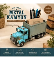 Dekoratif Metal Kamyon Kalemlik & Kartvizitlik El Yapımı Retro Masaüstü Organizer