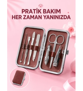Çantalı 7 Parça Manikür Pedikür Seti Tırnak Makası Cımbız Törpü