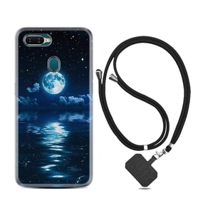 Oppo A5S A15 A16 A54 A55 A73 A74 Kılıf Boyun Askılı Silikon Night Moon 1133