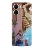 Vivo Y16 Kılıf Resimli Desenli Silikon Platinium Series Cat And Girl 1808