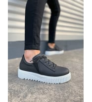Siyah Beyaz Bold Bağcıklı Cilt Erkek Günlük Sneaker Ayakkabı
