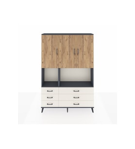 Arges Dolap 6 Raflı 6 Çekmeceli 3 Kapaklı 132x30x195 Antrasit-Çam/Aytaşı