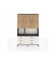 Arges Dolap 6 Raflı 6 Çekmeceli 3 Kapaklı 132x30x195 Antrasit-Çam/Aytaşı