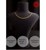 Choker İnce Düz Zincir Gold Çelik Kolye Choker Serisi