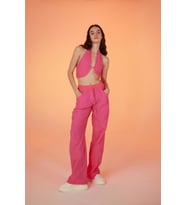 Koton Kumaş Kayışlı Bol Kesim Rise Pantolon Pembe