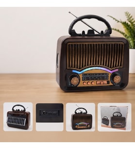 Solar Nostalji Müzik Kutusu - Şarjlı - FM Radyo - Bluetooth Özellikli - Retro Tasarımlı