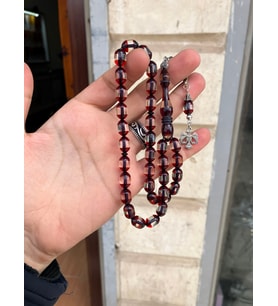Kırmızı Kapsül Sürmeli Toz Kehribar Tesbih