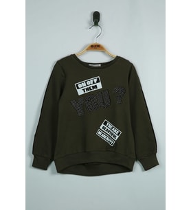 Toontoy Kız Çocuk Sweatshirt You Baskı (Haki)