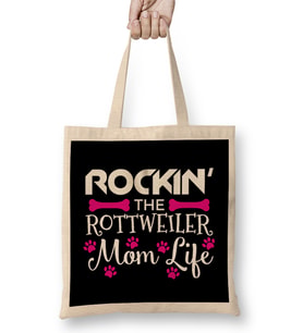 Rockin The Rottweiler Mom Life Cute Rott Owners Bez Çanta Uzun Saplı