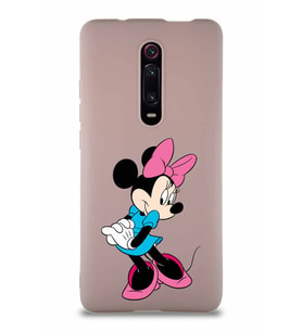 Xiaomi Redmi K20 Soft Premier Kapak Minnie Mouse-F Tasarımlı Silikon Kılıf - Pudra (Şeffaf)