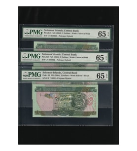 3 Adet Solomon İslands Adaları 2 Dollars SERİ TAKİPLİ Polymer Hybrid PMG 65 EPQ GEM UNC ÇİL P25 ND