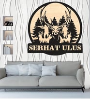 Kişiye Özel Avcı Orman Geyik Temalı Ahşap Duvar Tablo