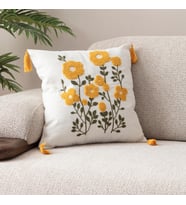 Comfort Punch Desenli Kırlent Kılıfı Kare Dekoratif Bohem Nakışlı Koltuk Yastık Kılıfı panç (Yeşil - Sarı - Krem)