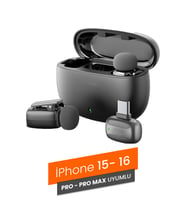 İki Mikrofonlu Kablosuz Yaka Mikrofonu, iPhone 15/16 Uyumlu, Type-C Bağlantı