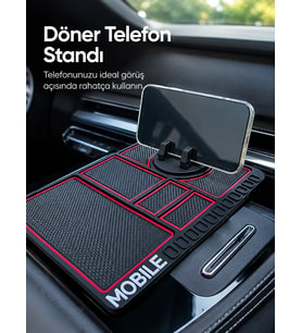Araç Konsol Organizeri Kaydırmaz Silikon Telefon Standlı Saklama Matı