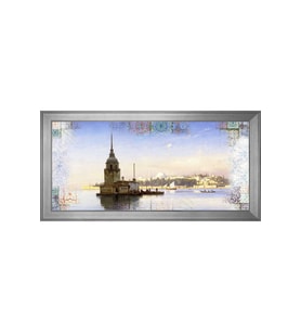 Eski Kız Kulesi Motifli Kanvas Tablo 80 x 110 cm Silver Çerçeve