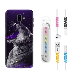 Samsung J6 Plus J7 Prime J7 Pro M20 Kılıf Kablo Koruma Spiral Silikon Purple Leopar 1750