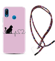 Huawei P20 Lite Mate 10 20 Lite Pro P40 Lite KılıfBoyun Asklı Rasta Silikon Pink Cat Heart 1303