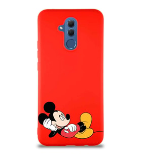 Huawei Mate 20 Lite Soft Premier Kapak Mickey Mouse-F Tasarımlı Silikon Kılıf - Kırmızı (Şeffaf)
