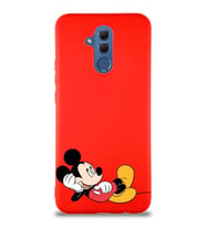 Huawei Mate 20 Lite Soft Premier Kapak Mickey Mouse-F Tasarımlı Silikon Kılıf - Kırmızı (Şeffaf)