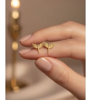 Sade Minik Mikail Meleği 14 Ayar Altın Küpe (Gold)