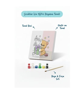 Sevimli Ayıcık Boyama Tuvali – Şövalesiz Boya Seti 20x20