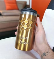 Kişiye Özel Baskılı Geometrik Desenli Gold Altın Renk Termos Bardak 300mL