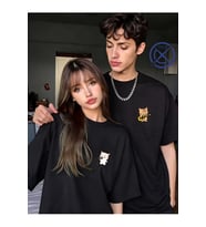 Sevgili Kombin Tişörtü Müzik Yapan Kedi Baskılı Unisex Oversize %100 Pamuk Çift Tişörtü
