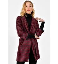 Dewberry Kadın Yün Karışımlı Palto Bordo-Siyah Z6623 Günlük Dış Giyim, Hafta Sonu Kombini, Seyahat Gardırobu