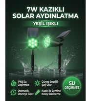 7W Kazıklı Solar Bahçe Aydınlatması Yeşil Işıklı IP65 Su Geçirmez Güneş Enerjili Çim Lambası O