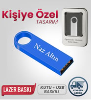 Kişiye Özel 32 GB Usb Bellek Hediyelik Usb Flash Bellek Şık + Metal Kutulu (Mavi)