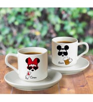 Mickey & Minnie Mouse Sevgili Çift Tasarımlı İkili Türk Kahvesi Fincanı Kişiye Özel
