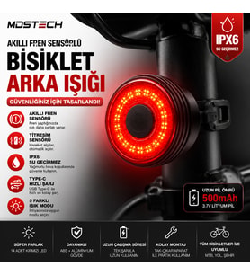 Akıllı Fren Sensörlü Bisiklet Arka Işığı IPX6 Su Geçirmez USB Type-C Şarjlı LED Bisiklet Kuyruk Lambası 5 Modlu Süper Parlak Güvenlik Stop Lambası