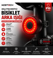 Akıllı Fren Sensörlü Bisiklet Arka Işığı IPX6 Su Geçirmez USB Type-C Şarjlı LED Bisiklet Kuyruk Lambası 5 Modlu Süper Parlak Güvenlik Stop Lambası