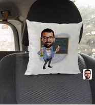 BK Gift Kişiye Özel Erkek Kimya Öğretmeni Karikatürlü Kare Araç Koltuk Yastığı-1