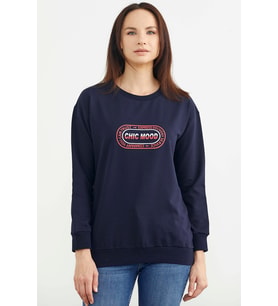 Baskılı Oversize Basic Sweatshirt - Lacivert